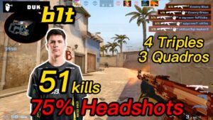 b1t Faceit Mirage POV - 51Kills😮 - 75%HS - 4 Triples ＆3 Quadros - CSGO b1t POV!